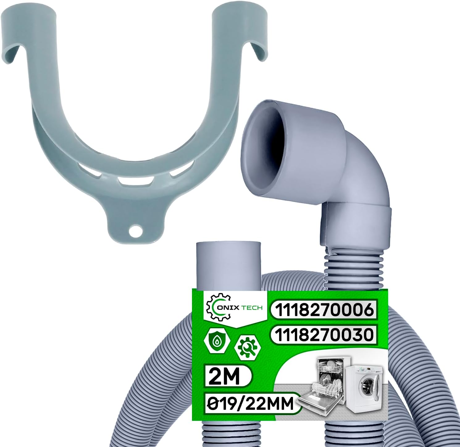 Desague Manguera Lavadora y Lavavajillas Universal 2 m Ø19/22 mm Código Original 1118270006 1118270030 8996461308406 C00318230 para AEG para Indesit para Whirlpool - Garantía de 5 Años - ONIX TECH