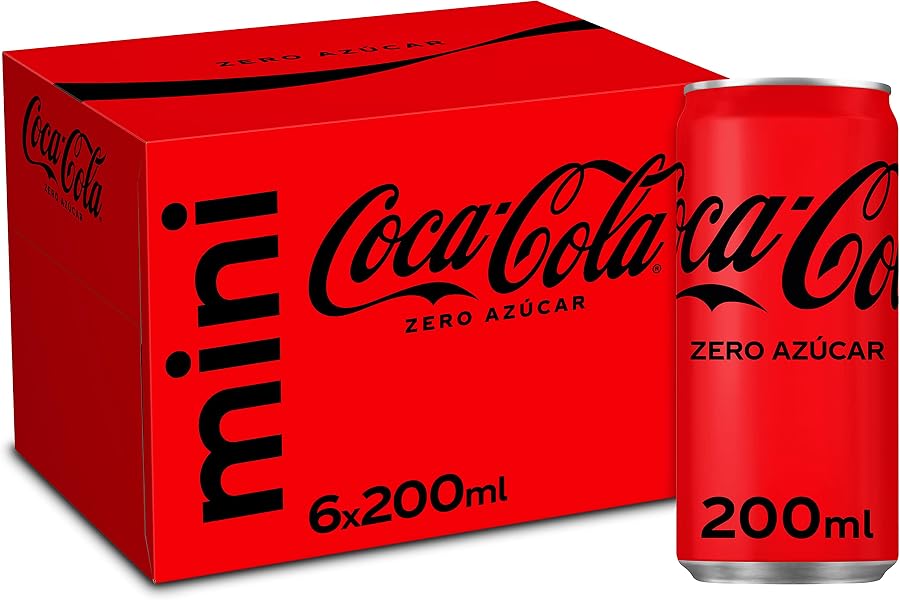 Coca-Cola Zero Azúcar, Refresco de Cola sin Azúcar, Bajo en Calorías, Pack 6 Mini Latas 200 ml