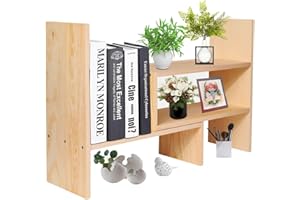 Flexzion Schreibtischregal aus natürlichem Holz, Schreibtisch-Organizer-Set, Büroaufbewahrung, verstellbar, erweiterbar, Tischzubehör, Sortierer, Bücherregal, Präsentationsständer (Beige)