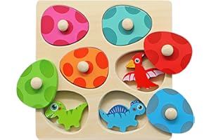 LONTOM Baby Puzzles,Cute Dinosaur Peg Puzzles for Kids, Wooden Puzzles Early Educational Toys for Boys and Girls,Montessori Toys for Toddlers 3+ Year Old,Puzzles for Christmas Birthday Parties Gift
