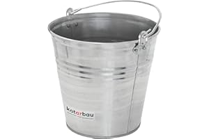 KOTARBAU® Seau 7L Robuste Galvanisé Seau en Acier à Poignée Ergonomique Seau à Eau Seau de Jardin Seau de Construction Seau Seau Metallique à Déchets de Cuisine Seau à Mortier