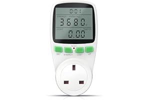 Bearware Electricity Usage Monitor Power Meter Plug Backlight LCD Energy Monitor Plug Watt Meter, UK Socket Power Monitors, Power Consumption Energy Saving Amp Watt KWH Volt Meter Outlet