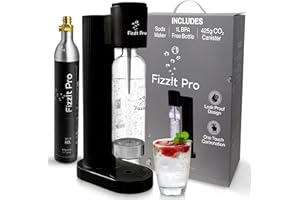 FizzIt Pro - Soda Maker Machine, Black - Easy One-Touch Sparkling Water Maker with Reusable 1L BPA-Free Bottle, 425g CO₂ Canister - No Power Required, Durable & Modern Design for Home Use