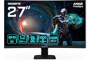 Gigabyte GS27QCA 27" Zakrzywiony monitor gier QHD - 2560 x 1440, 180Hz, 1ms, 250 CD/m², FreeSync, HDR Ready, HDMI 2.0, DisplayPort 1.4