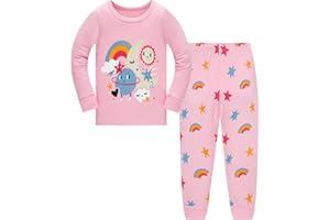 LANGUBABY Pyjamas Fille en Coton 100% Manches Longues Licorne Lapin Sirène Ensemble Pyjama Vêtements de Nuit Hiver Automne 1-12 Ans