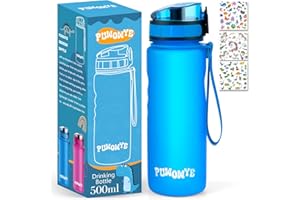 PUWOWYE Trinkflasche Kinder Auslaufsicher, 500ml Sport Trinkflasche Schule für Wandern & Fitnessstudio, Trinkflasche Kohlensäure Geeignet Kinder, Trinkflasche mit Fruchteinsatz, BPA-Frei, Blau