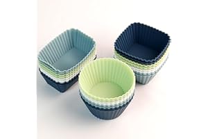 HAPHOME Lot de 24 moules à muffins en silicone réutilisables - Trois modèles rectangulaires, carrés, cercles, sans BPA - Pour gâteaux, crème et pudding