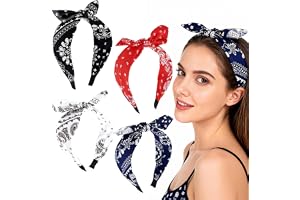 4 stycken Rockabilly Breda Pannband, Paisley Hårband Dam Vintage Hårband med Sladd, Halkfritt Rockabilly Hårtillbehör Huvudbo