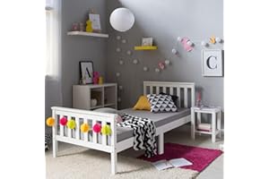 ‎HOMESTYLE4U Homestyle4u Kinderbett Holzbett 90x200 mit Lattenrost Weiß Bett Bettgestell Jugendbett Kiefer Holz Massivholz