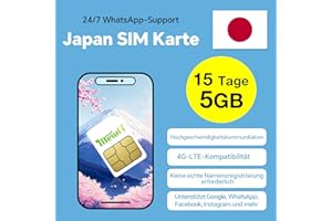 MEWFI Japan SIM-Karte, Japan Reise-SIM-Karte. 3-in-1 Prepaid-SIM-Karte. Internationale SIM-Karte für Geschäftsreisen. 4G Betriebsnetz, unbegrenzte Geschwindigkeit (5GB für 15 Tage)