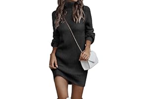 JFAN Vestido de Punto Invierno Mujer Elegante Casual Vestido de Suéter de Cuello Alto Manga Larga Tallas Grande Casual Dress