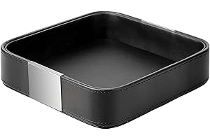 SANZIE Luxury Leather Shell Key Tray Storage Key Tray Organiser Tray Tray for Keys Hallway to Hold Jewellery, Watches, Phone, Wallet (Metal Silver-Plated, Black)