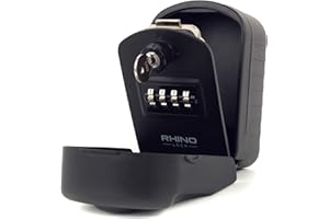 Rhino Lock Secure Pro - Combination Key Safe Wall Mounted - Lock Box/Key Box- Large Internal Storage for Keys with 4 Digit Lock, Emergency Key Access & Patented Code Recovery System #UKBrand (Black)