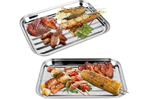 GUUFOO RICKMASK 2 Pièces Barquette avec Trous BBQ Grille Panier,34 x 24 cm Paniers a Grillades Acier Inoxydable pour légumes,Réutilisables Plat de Cuisson Legumes Plateau Barbecue