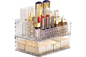 Greentainer Make-up Organizer Große Kosmetik-Aufbewahrungsbox mit Kapazität Gitter in verschiedenen Größen und Schubladen für Schlafzimmer und Badzimmer,Kosmetik-Organizer aus Acryl,Transparent