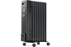 VonHaus Radiateur Bain d'Huile à Commande Thermostatique - Radiateur Électrique pour Bureau à Domicile - Chauffage d'Appoint 2,5 kW - Chauffe Rapidement n'Importe Quelle Pièce (Noir - 9 Ailettes)