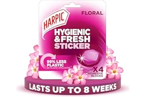 Harpic Hygienic Fresh Sticker Adhesive Toilet Block, Floral, Pack 1 x 4 Stickers, Toilet Freshener, No Plastic Applicator, Up to 8 weeks of Freshness