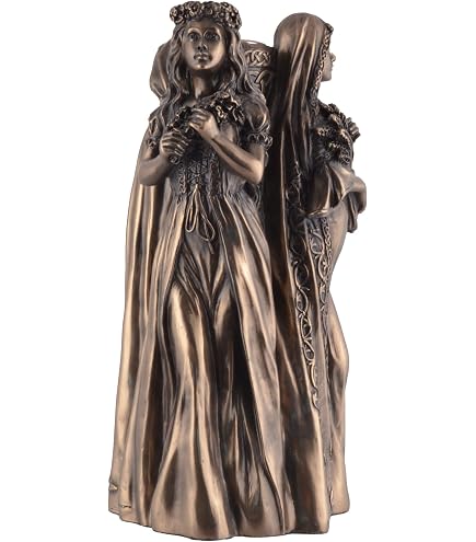 Portalumino Nordico Nornen In Pietra Artificiale Bronzato - Decorazione Mitologica Con 3 Figure, Dimensioni 16x16x17 Cm