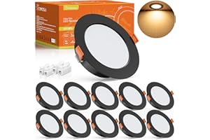 ‎TOMOSU Tomosu LED Einbaustrahler 230V Schwarz, 5W IP44 Spots Deckenleuchte Flach Bad, Rund Ø75-85mm, Einbautiefe 24mm, 450LM LED Spot Warmweiß 2700K-3000K für Badezimmer Wohnzimmer Küche, 10er Set