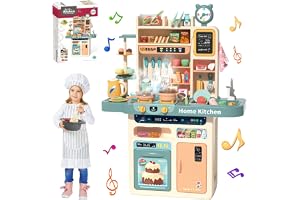 87PCS Kids Kitchen Playset with Light & Sound Simulation of Spray Sink | Mini Toddler Cooking Pretend Play Toy With Kitchen Appliances, Fruit, Vegetable, Ideal Gift For Children Girls Boys