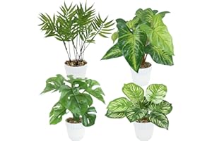 INSANYJ Fausses Plantes, 4 Pièces 25cm Plantes Artificielles Interieur, Vert Plante Artificielle Plastique Fausse Plante avec Pot S’Applique à Decoration Maison Salon Chambre Bureau Cuisine
