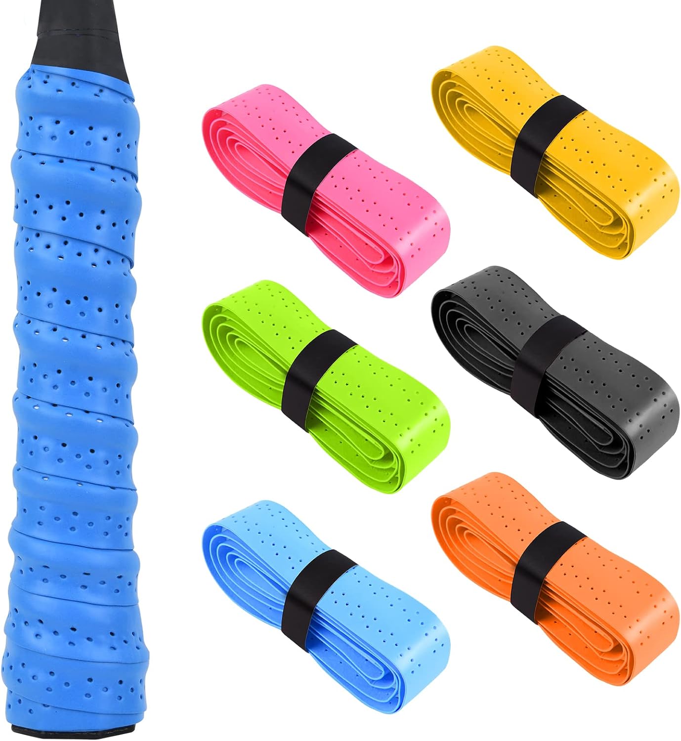 flintronic Cintas de Agarre de Raqueta, Overgrips Padel, 6/15 PCS Grips Padel Perforados para Raqueta de Tenis,para Bádminton,Antideslizante y de Secado Rápido,Cinta de Agarre para Mango Multicolor