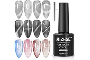 ‎MIZHSE MIZHSE 10ML Universal Silver Cat Eye Top Coat Gel Polish 2-in-1 9D Wide Cat Eye Gel Polish und Top Coat Gel Nagellack Maniküre Nagelstudio Kit Soak Off UV Gel Kein Top Coat erforderlich
