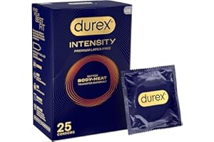 Durex Intensity Condoms, 25s, Regular Fit, Better Body Heat Transfer, Latex Free, Ultra Thin Plus, Our Thinnest Condom Yet, Transparent, Moulds to Your Shape