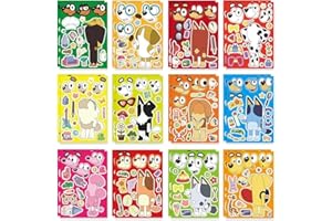 ETHEL 24 Sheets Cartoon Make a Face Stickers, Make Your Own DIY Stickers for Kids, Art Crafts Suitable for Birthday Party Supplies Gifts (Dog)