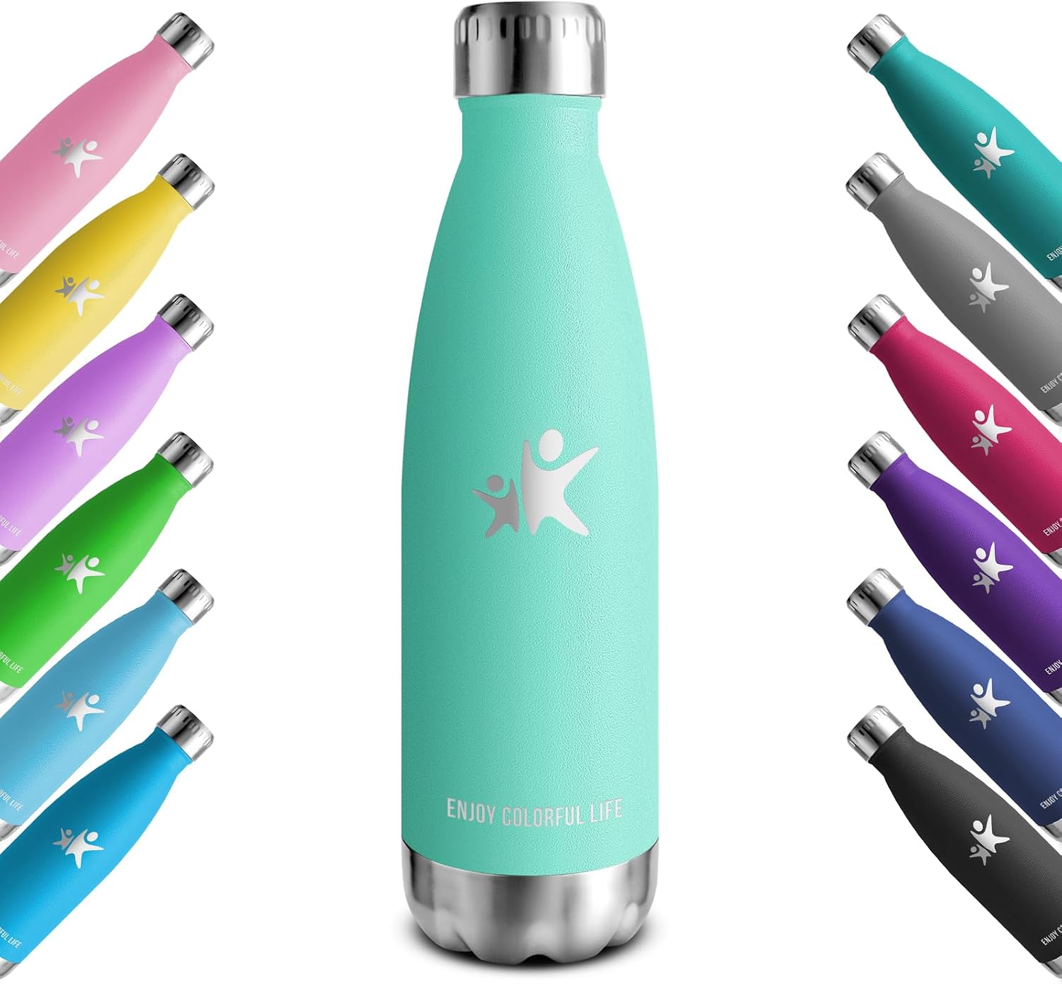 KollyKolla Botella Termica, 500ml, Botella Agua Acero Inoxidable, Termo Sin BPA, Cantimplora Termica Reutilizable, Water Bottle con Pared Doble Aislamiento, para Niños, Adultos, Deporte, Oficina