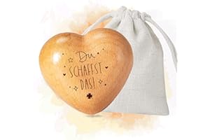 Sugeru Handschmeichler Glücksbringer - Holz Herz mit Gravur - Du schaffst das! | Mutmacher Geschenk,Schutzengel,Gute Besserung Geschenke,Motivationsgeschenke,Deko,für Familie Freunde Prüfung Kinder