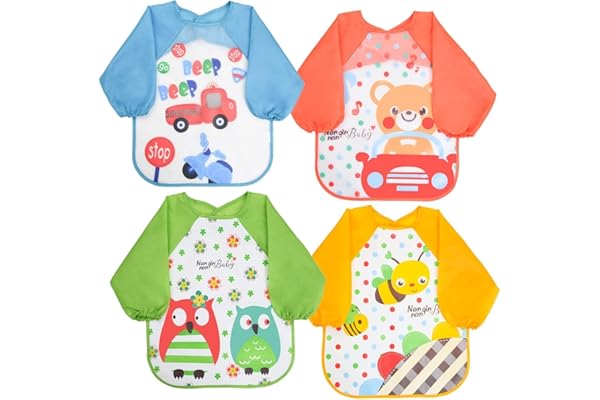 Vicloon Bavoir Etanche à Manches Longue, Tablier d’Alimentation et de Peinture, Bavoir Imperméable Unisexe pour Bébé de 3 Mois à 3 Ans