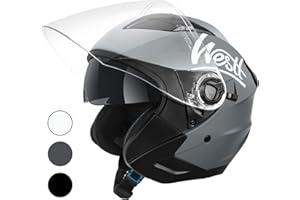 Westt Jet Casco Moto Hombre Mujer Casco de Moto con Doble Visera capacete Casco Jet Scooter Trail, Certificado ECE Dot, Tallas S-XL