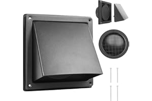 WeCooper 100mm 4 Inch Black Cowled External Wall Louvre Grille 304 Stainless Steel Extractor Fan Outside Air Vent with Removable Cover and Bird Screen Mesh