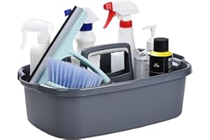 ALINK Cleaning Caddy with Handle, Large Plastic Shower Caddy Basket Organizer for Car, Dorm, Bathroom, Garden, Kitchen, Cleaning Supplies – Gray