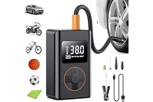 RAOFUO Tyre Inflator Portable Air Compressor,5 Mode Cordless Tyre Inflator 150PSI 6000mAh Rechargeable Power Bank Auto Shut-Off Digital Display Electric Air Pump w LED Light for Car, Motorcycle, Bike, Ball