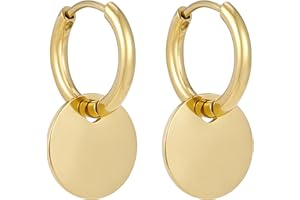 BONNYBIRD® BonnyCoin Creole Earrings with Flap - Premium Hoop Earrings with Pendant Made of Stainless Steel in Silver, Gold & Rose Gold, 100% Waterproof and Skin-Friendly (14 mm)