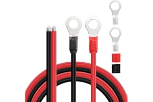 XMSJSIY Câbles de Batterie solaire Câbles d'onduleur de Calibre 10 avec bornes à Anneau de 3/8" Câble d'extension de Plateau en cuivre étamé 10 AWG pour solaire, Camping-Car, Voiture, Bateau (1 m)