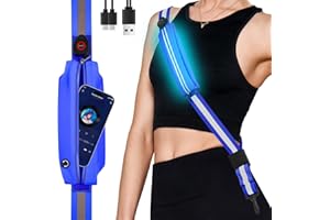 Fitense Lauflicht Joggen mit Reflektoren Gürtel, LED Reflektierende Gürtelschärpe, LED Lauflampe USB Aufladbar Verstellbar Nacht Sicherheitslicht Laufgürtel für Joggen Laufen Running Fahrradfahren
