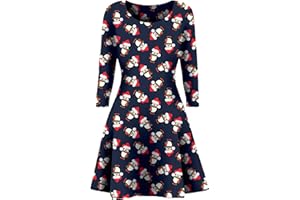 STAR FASHION Womens Christmas Party Dress Snowman Swing Dress Novelty Printed Skater Xmas Dress Secret Santa Gift US Size 4-22