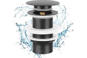 Foreverup Pop Up Sink Plug, Click Clack Basin Waste Unslotted, Matte Black Pop Up Click Clack Sprung Plug Bathroom Sink Waste Black Unslotted for Washbasin Sink Tap Bathroom