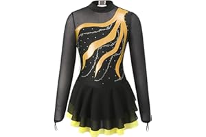 CHICTRY Kids Girl's Mesh Splice Figure Ice Skating Dress Long Sleeves Ballet Dance Gymnastics Leotards Tutu Dress Dancewear