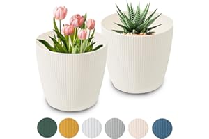 PECZEKO Macetas Mate Macetas Decorativas Hierbas Macetas Redondas de plástico duraderas y Ligeras para salón, Comedor, Cocina, terraza, balcón Juego de 2 Piezas (cremoso, diámetro 11 cm)