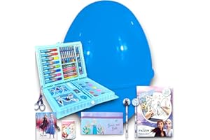 KORAT Uovo di Pasqua Super Sorpresa per Bambina Kit Cancelleria Scuola h. 40cm Diametro 30cm da 55 pz. con 10 Prodotti Diversi pastelli matite timbri Idea Regalo Pasqualone (per Frozen)