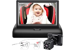 Baby Car Mirror, Clear Wide Angle View Backseat Mirror Safe Accessory 360° Adjustable and 1080P HD Dual Channelمرآة سيارة للأطفال بالمقعد الخلفي القابل للفصل
