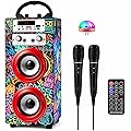Dynasonic Machine Karaoké Portable Bluetooth avec 2 Microphones, USB/SD/AUX, Lumières LED, Batterie Rechargeable – Cadeau Enfants Anniversaire et Fête