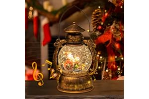 NIRCHO Weihnachts Schneekugel Laterne mit Musik, Weihnachtsdekoration LED Vintage Weihnachten Wasser glitzernde Verschneiter Globus Nachtlicht, USB und batteriebetrieben Schneekugel Geschenk für Weihnachts