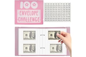 Classycoo 100 Envelope Challenge Binder,100 Envelope Savings Challenge Book,Budget Binder with Cash Envelopes,Easy and Funny Way to Save $5,050,Cash Binder Challenge (Pink)
