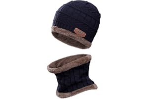 MENGH-SHOP Ensemble Bonnet et Écharpe en Tricot D'hiver pour Enfant Slouchy Chaud Sports de Plein Air Écharpe et Chapeau pour 5-12 Ans Garçons Filles