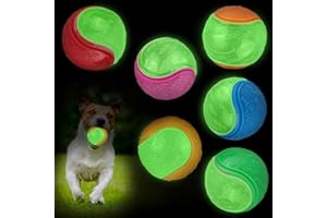 Zkaoai 6 Piezas Brillan en la Oscuridad Dog Ball, 6.5 cm Pelota Perro Indestructible, Pelota de Goma Luminosa de Alto Rebote, Juguete Interactivo Perro para Perros Pequeños, Medianos y Grandes